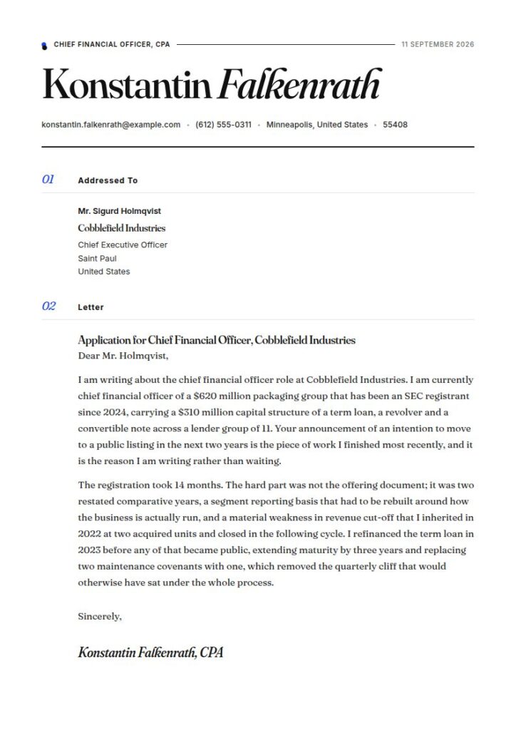CFO Cover Letter Examples & Templates