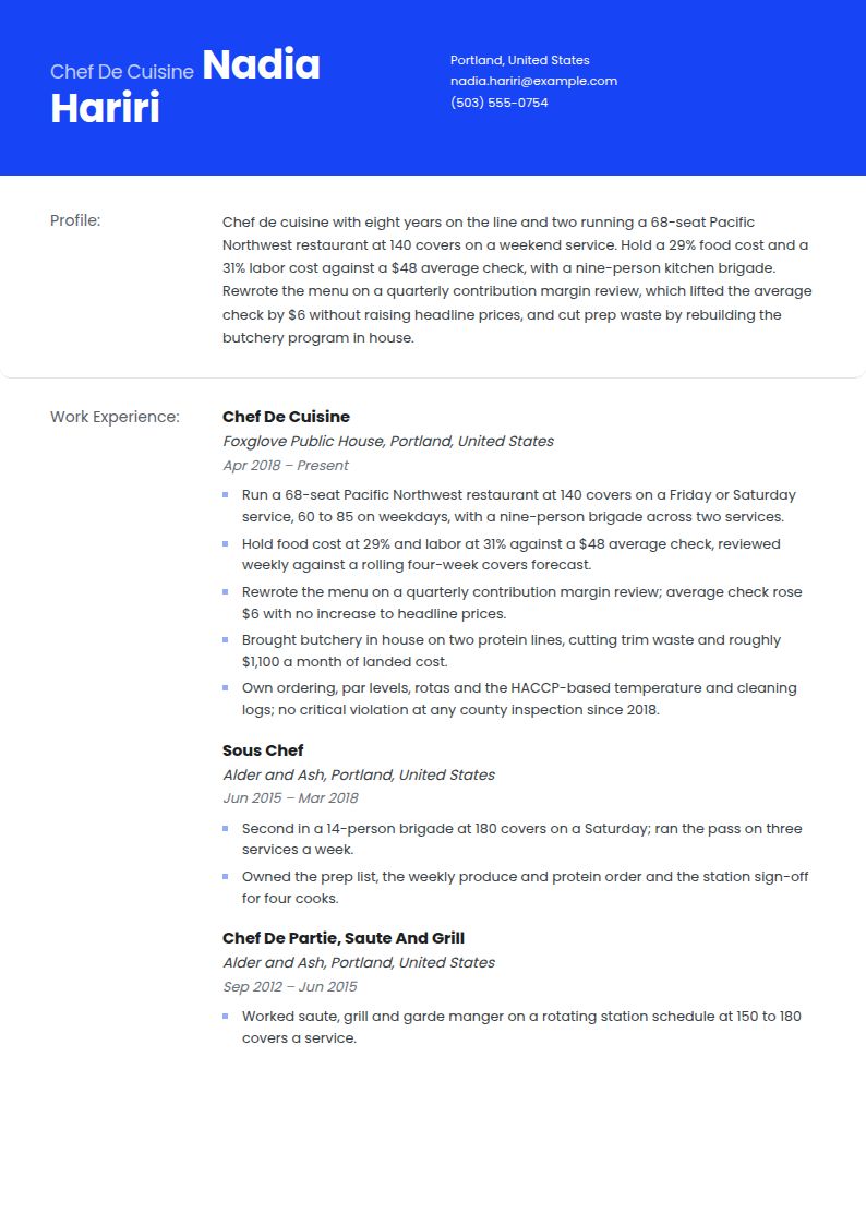 Chef Resume Examples & Templates