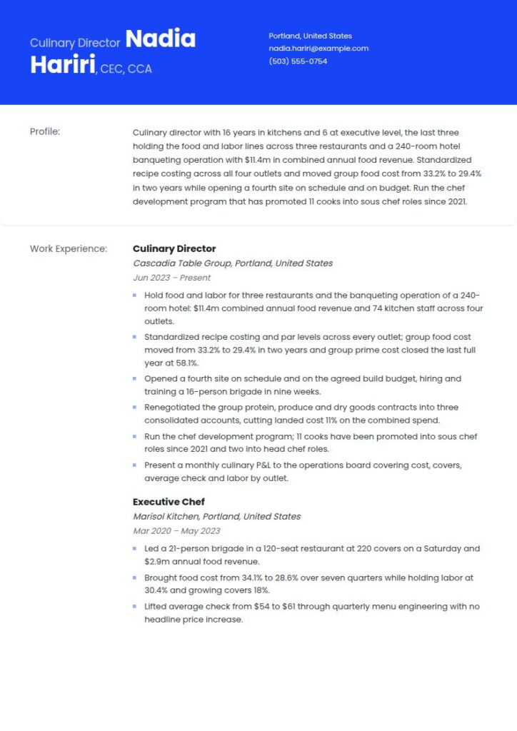 Chef Resume Examples & Templates