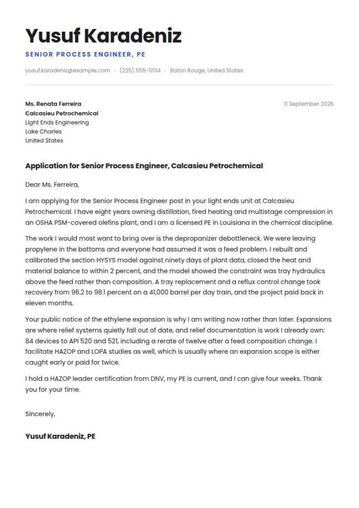 Chemical Engineer Cover Letter Examples & Templates