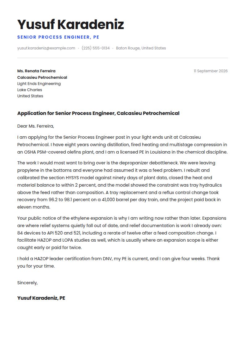 Chemical Engineer Cover Letter Examples & Templates