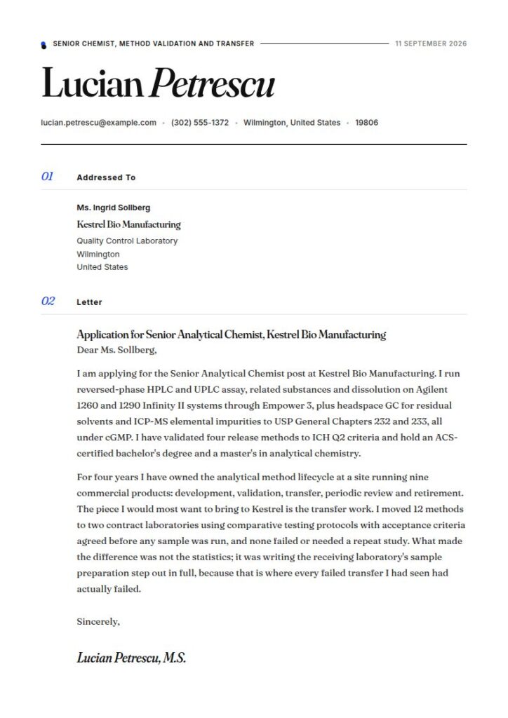 Chemist Cover Letter Examples & Templates