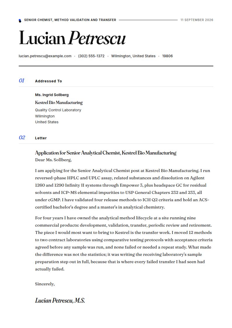 Chemist Cover Letter Examples & Templates