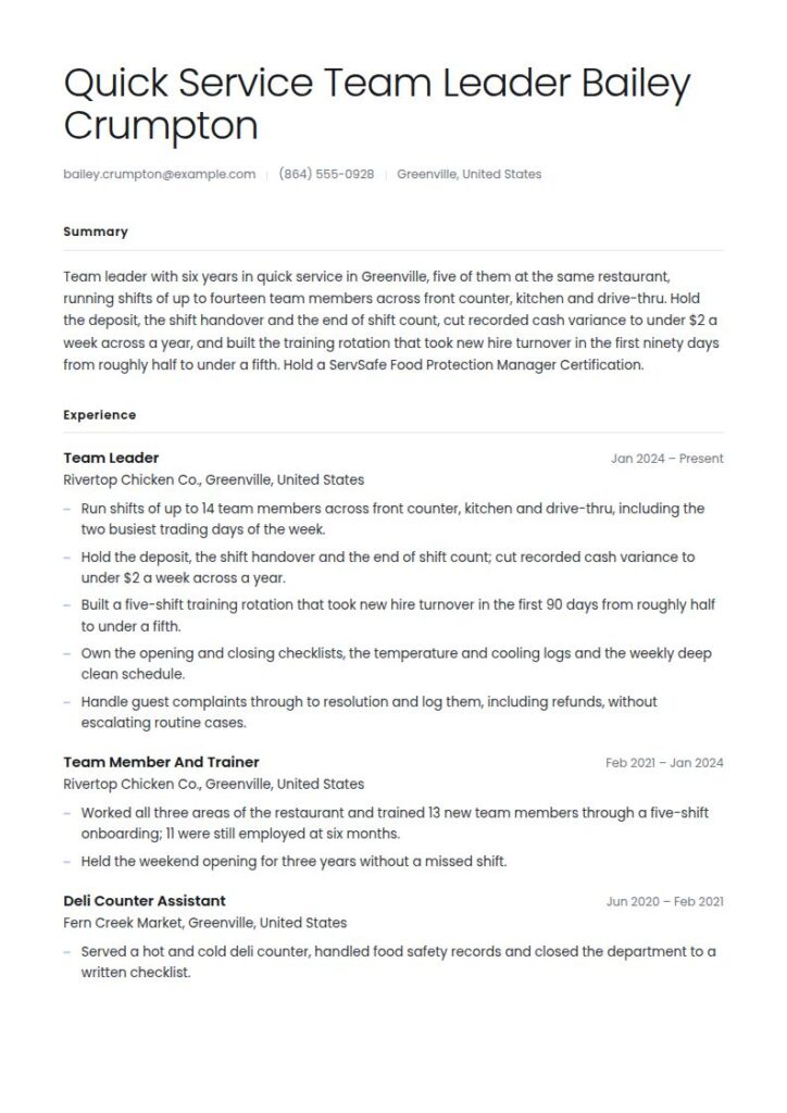 Chick-fil-A Resume Examples & Templates