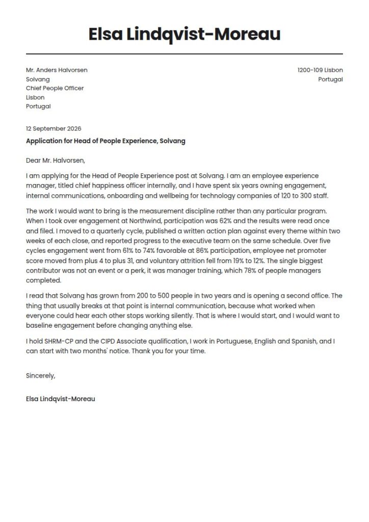 Chief Happiness Officer Cover Letter Examples & Templates