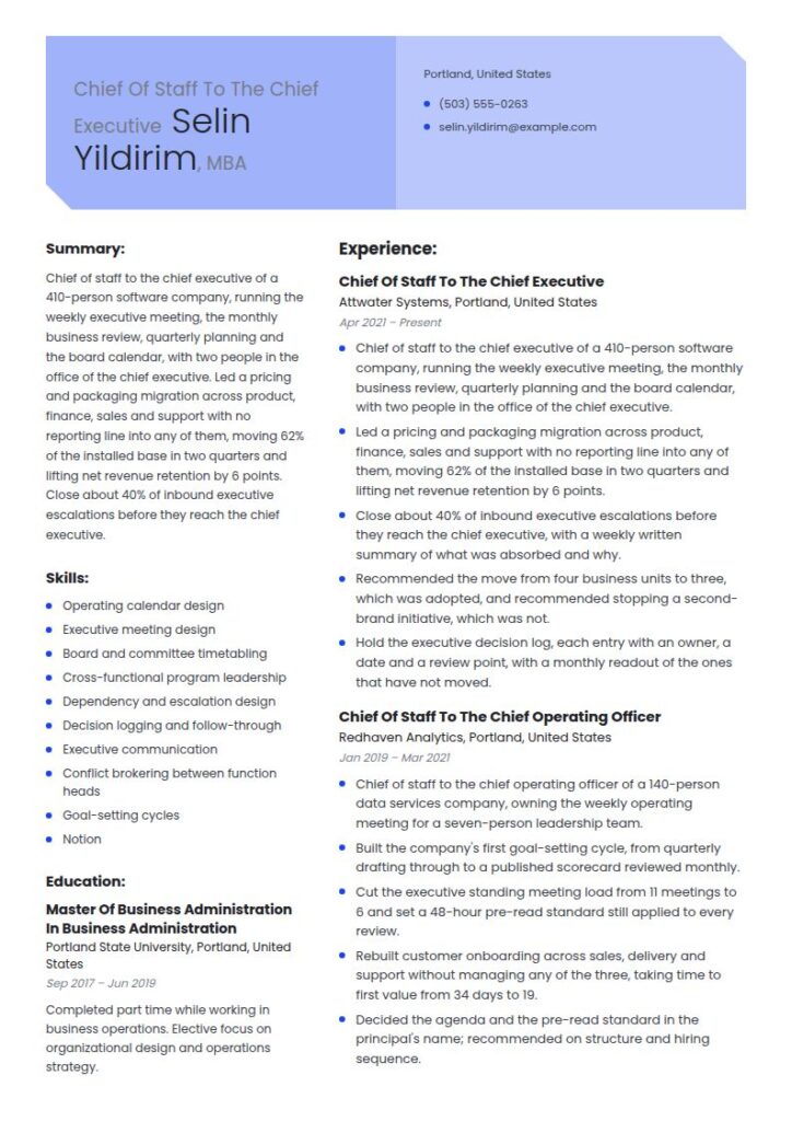 Chief of Staff Resume Examples & Templates