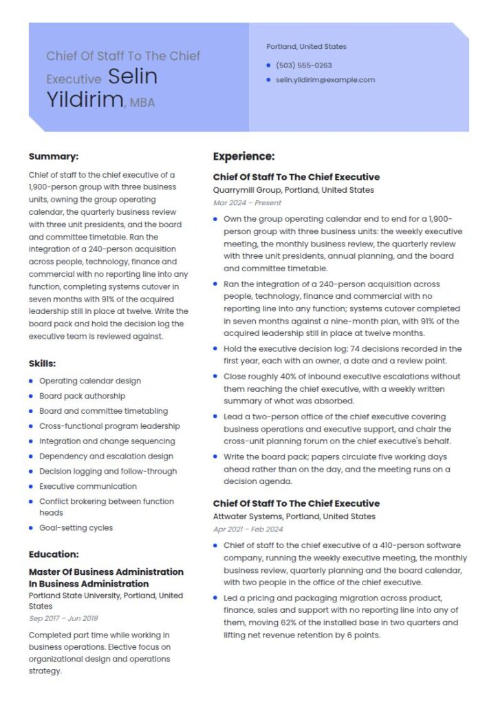 Chief of Staff Resume Examples & Templates