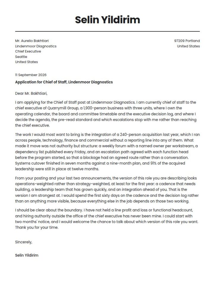 Chief of Staff Cover Letter Examples & Templates