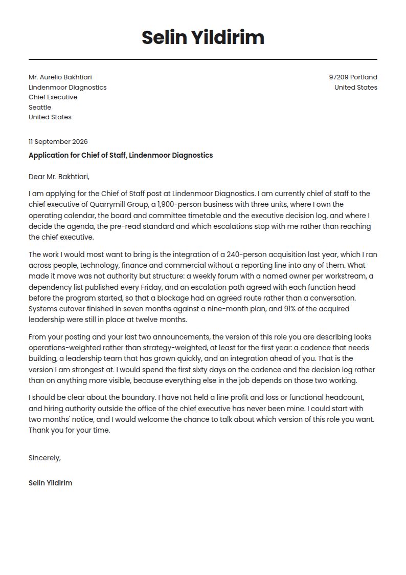Chief of Staff Cover Letter Examples & Templates