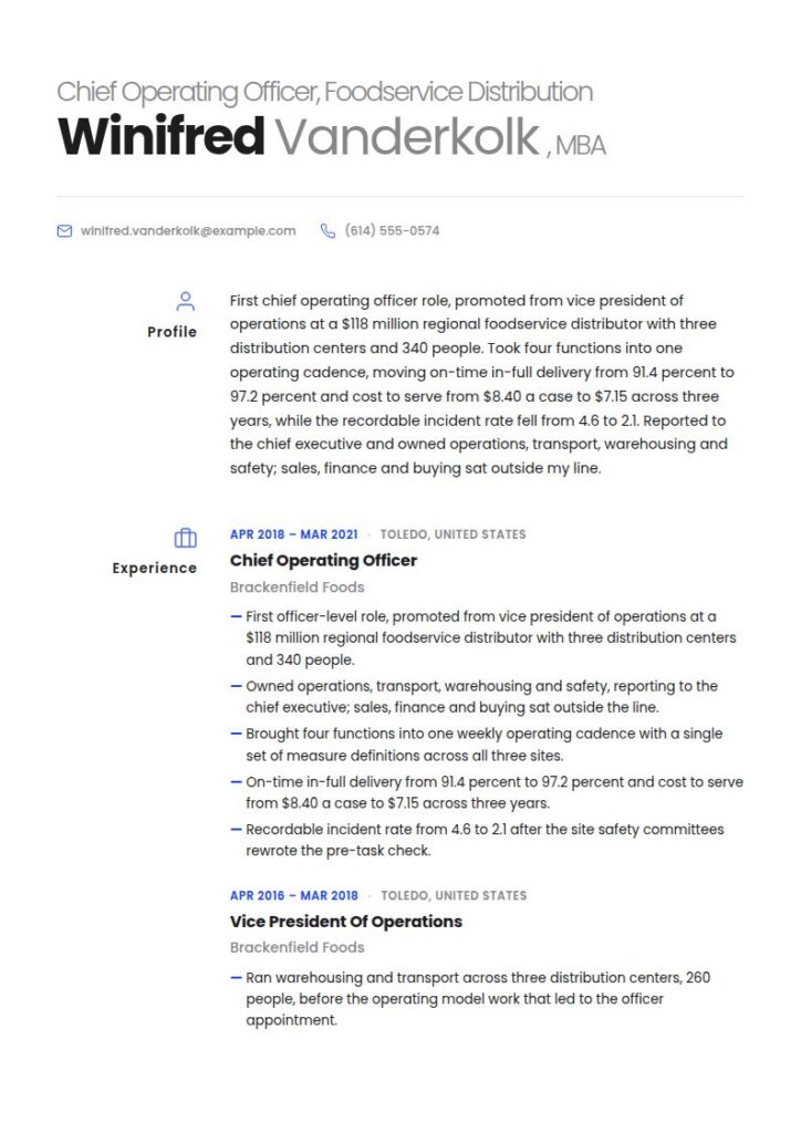 Chief Operating Officer Resume Examples & Templates