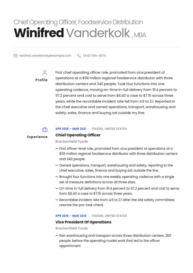 Chief Operating Officer Resume Examples & Templates