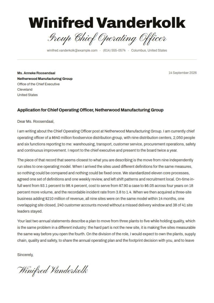 Chief Operating Officer Cover Letter Examples & Templates