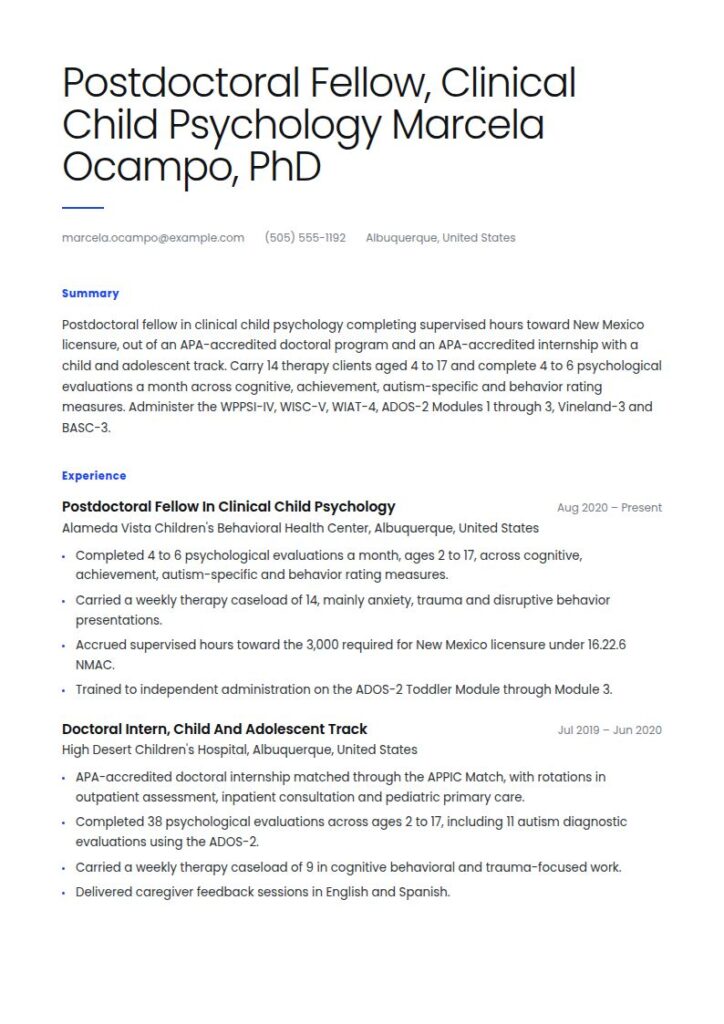 Child Psychologist Resume Examples & Templates