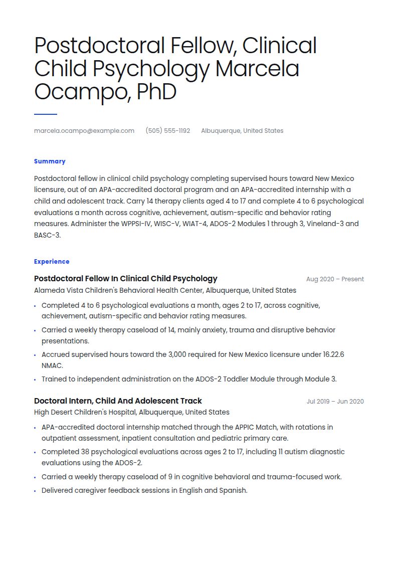 Child Psychologist Resume Examples & Templates