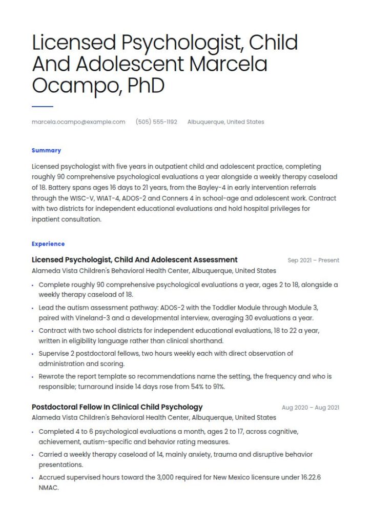 Child Psychologist Resume Examples & Templates