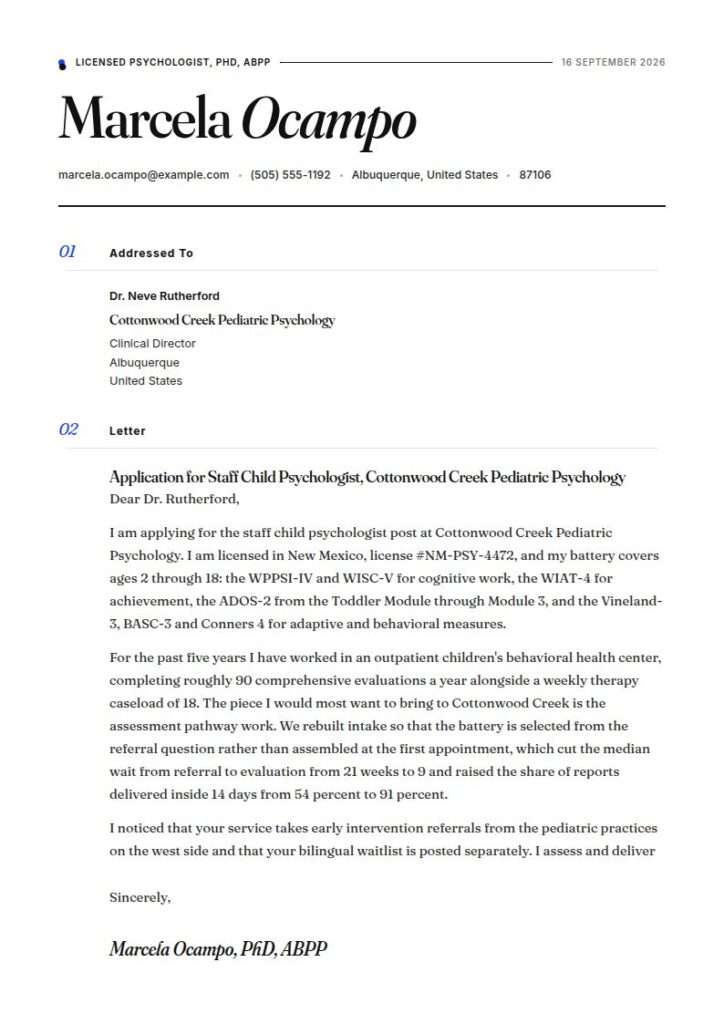 Child Psychologist Cover Letter Examples & Templates
