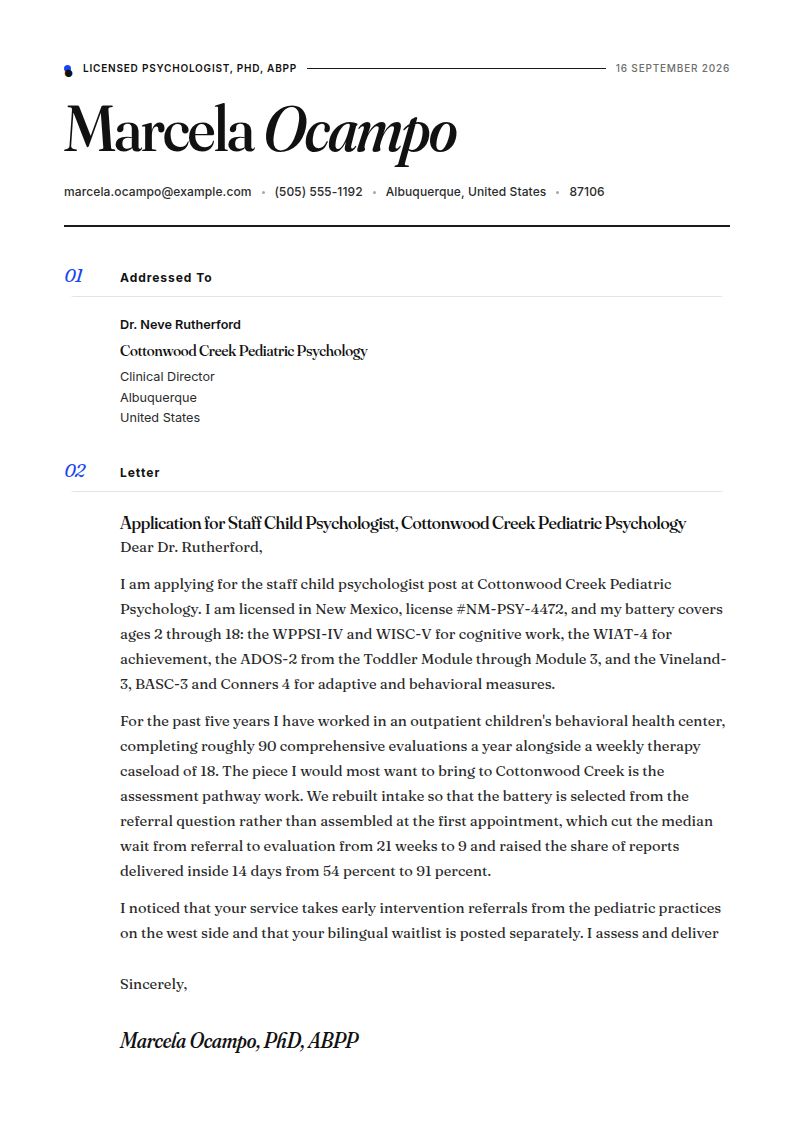 Child Psychologist Cover Letter Examples & Templates