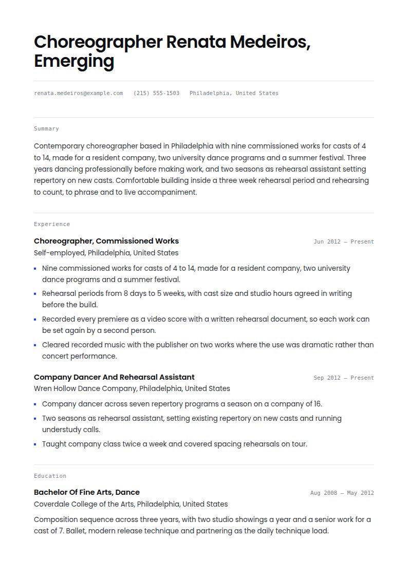 Choreographer Resume Examples & Templates
