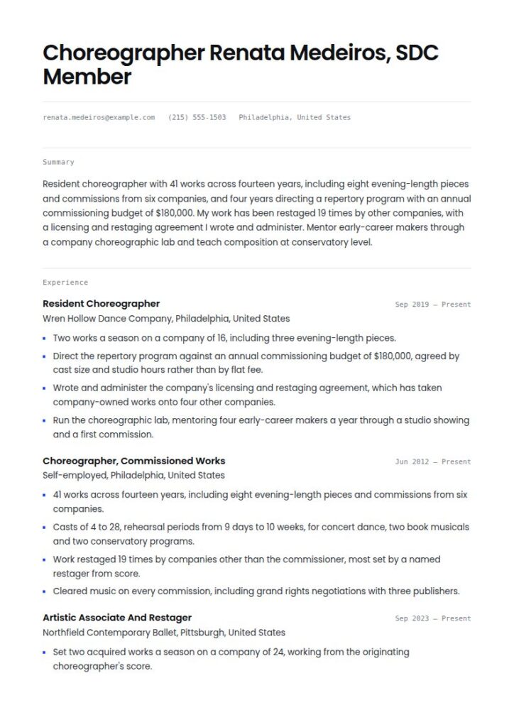 Choreographer Resume Examples & Templates
