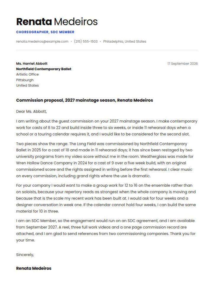 Choreographer Cover Letter Examples & Templates