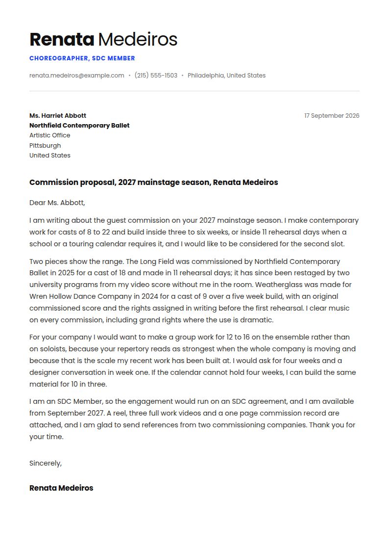 Choreographer Cover Letter Examples & Templates