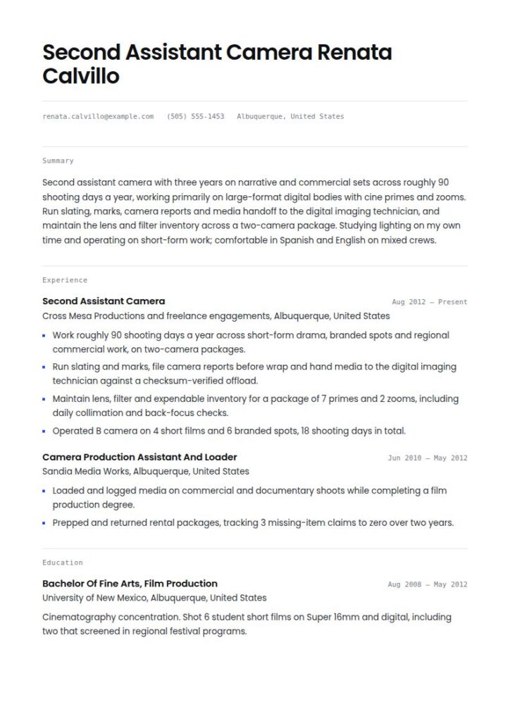 Cinematographer Resume Examples & Templates