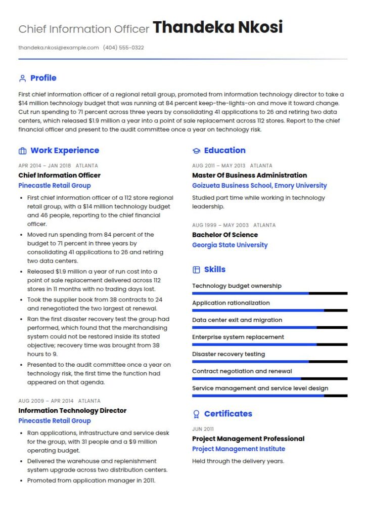 CIO Resume Examples & Templates