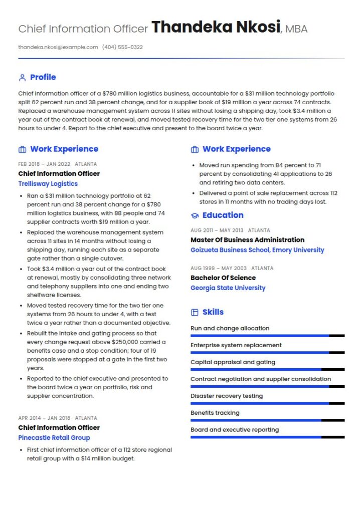 CIO Resume Examples & Templates