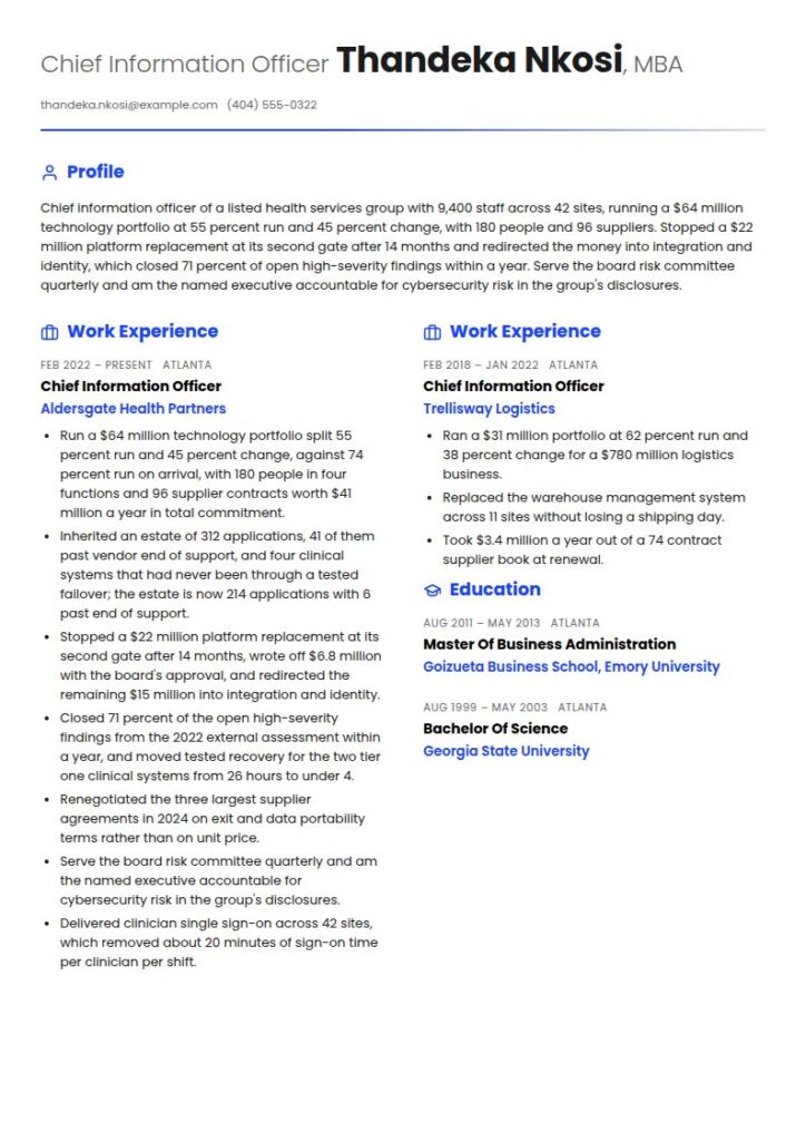 CIO Resume Examples & Templates