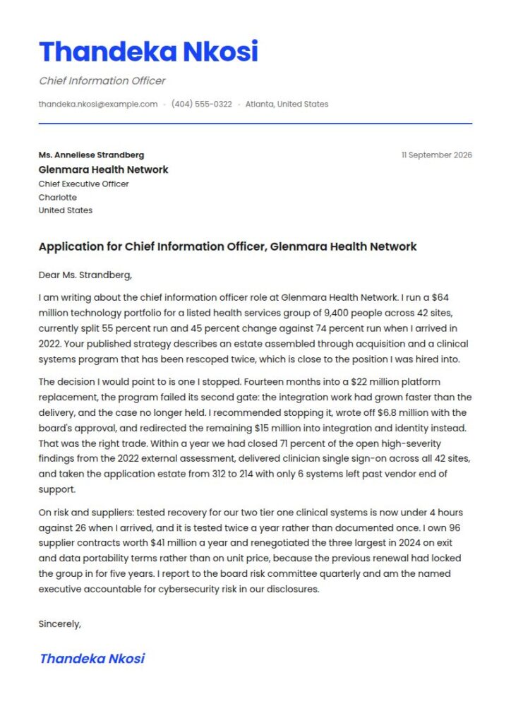 CIO Cover Letter Examples & Templates
