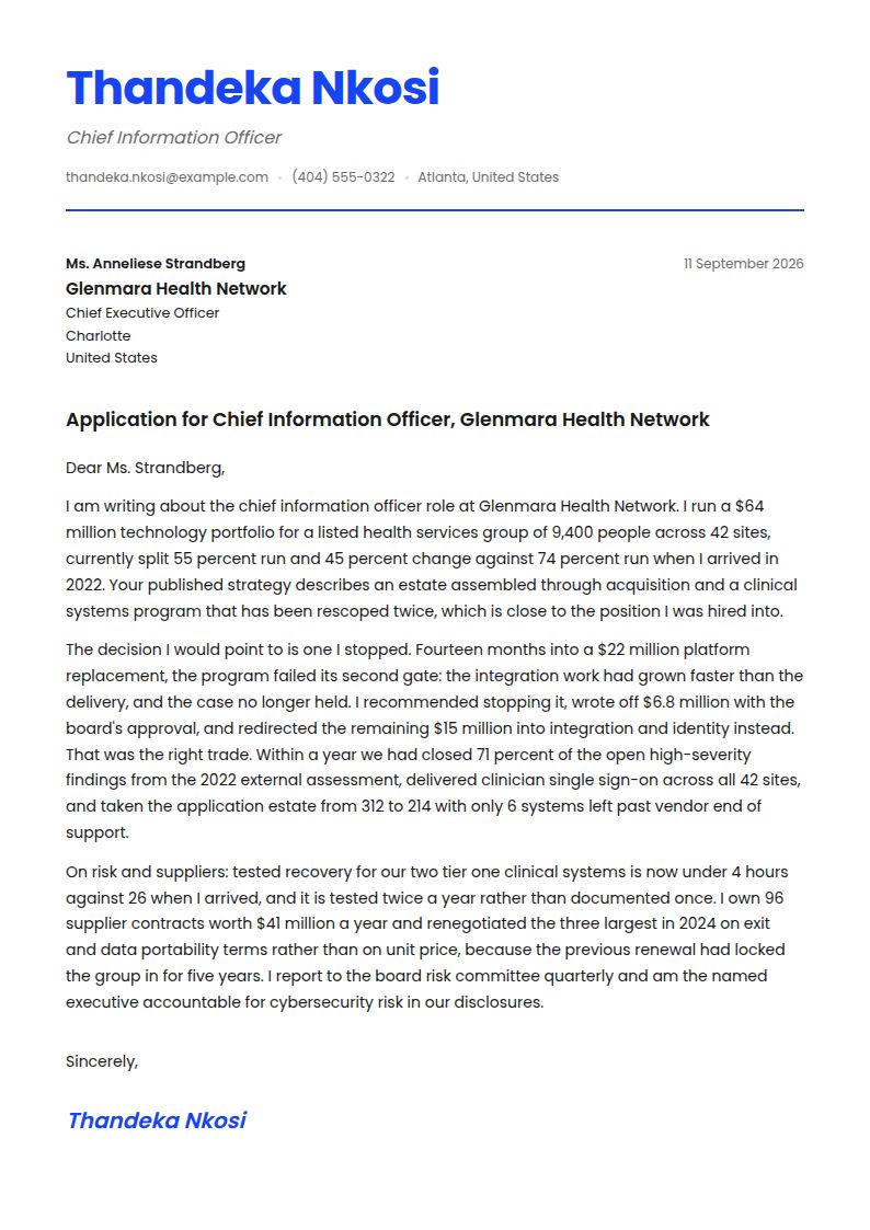 CIO Cover Letter Examples & Templates