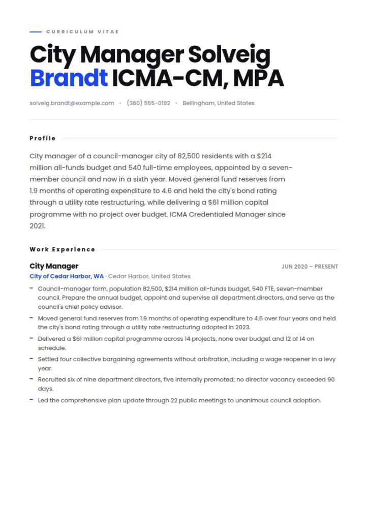 City Manager Resume Examples & Templates