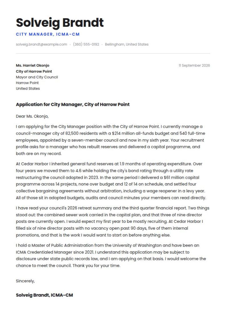 City Manager Cover Letter Examples & Templates
