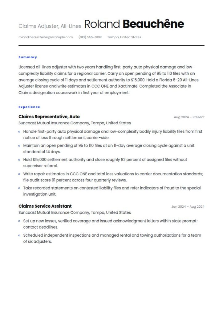 Claims Adjuster Resume Examples & Templates