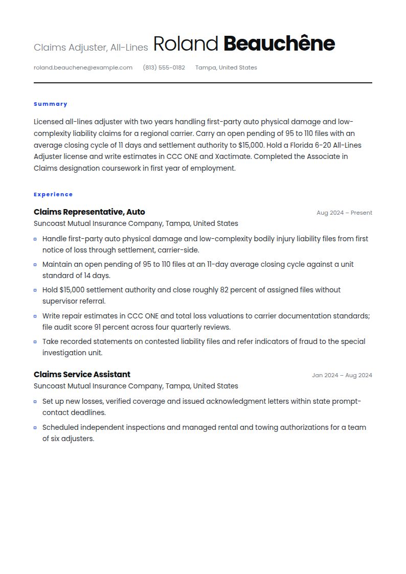 Claims Adjuster Resume Examples & Templates