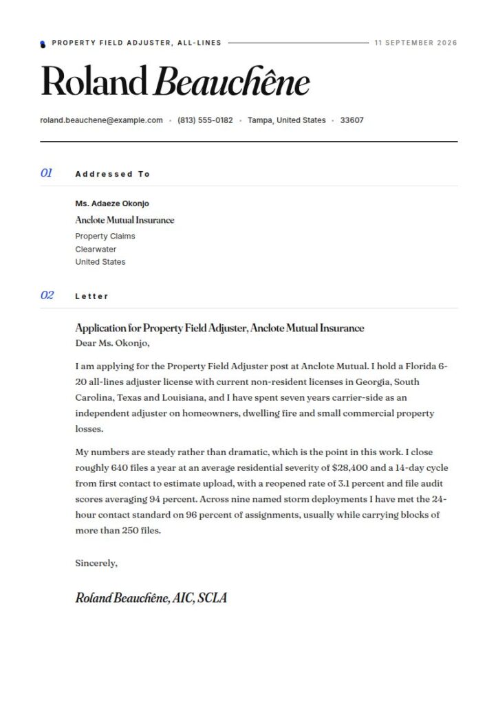 Claims Adjuster Cover Letter Examples & Templates