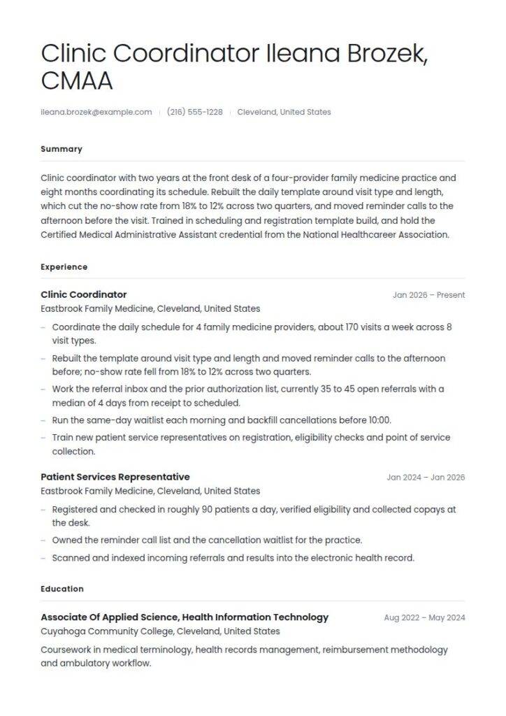 Clinic Coordinator Resume Examples & Templates