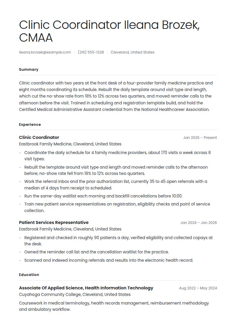 Clinic Coordinator Resume Examples & Templates