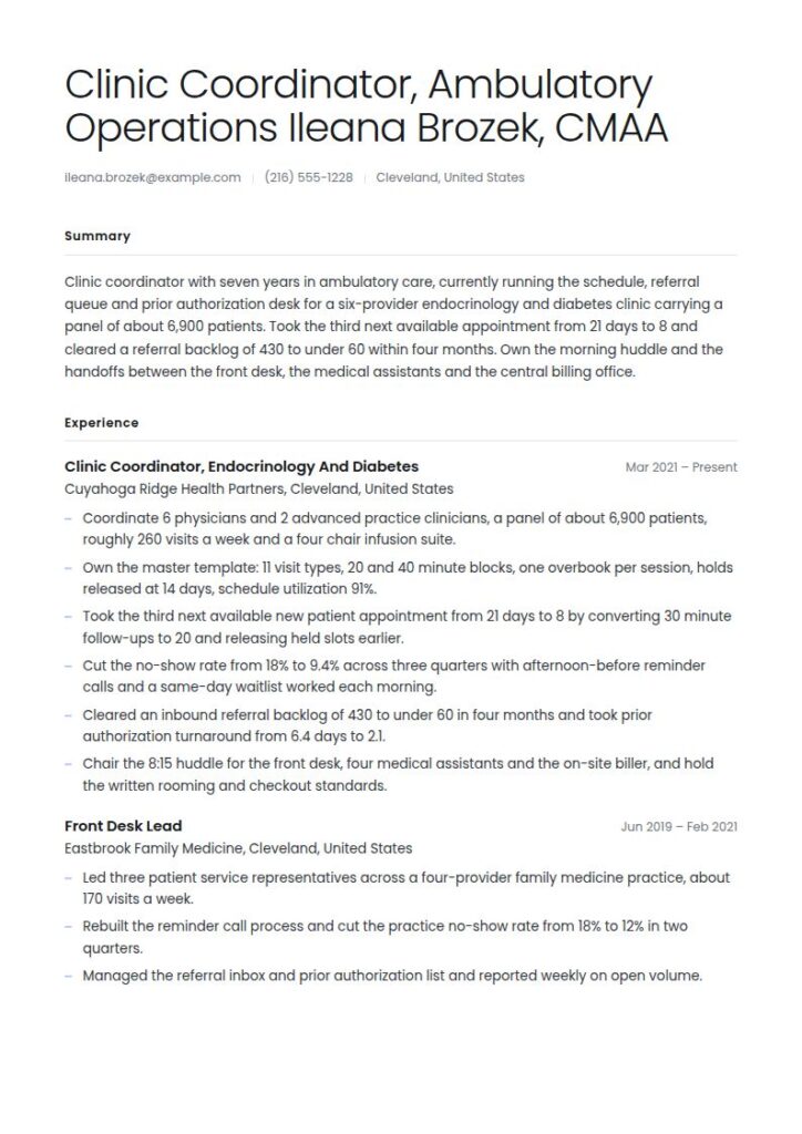 Clinic Coordinator Resume Examples & Templates