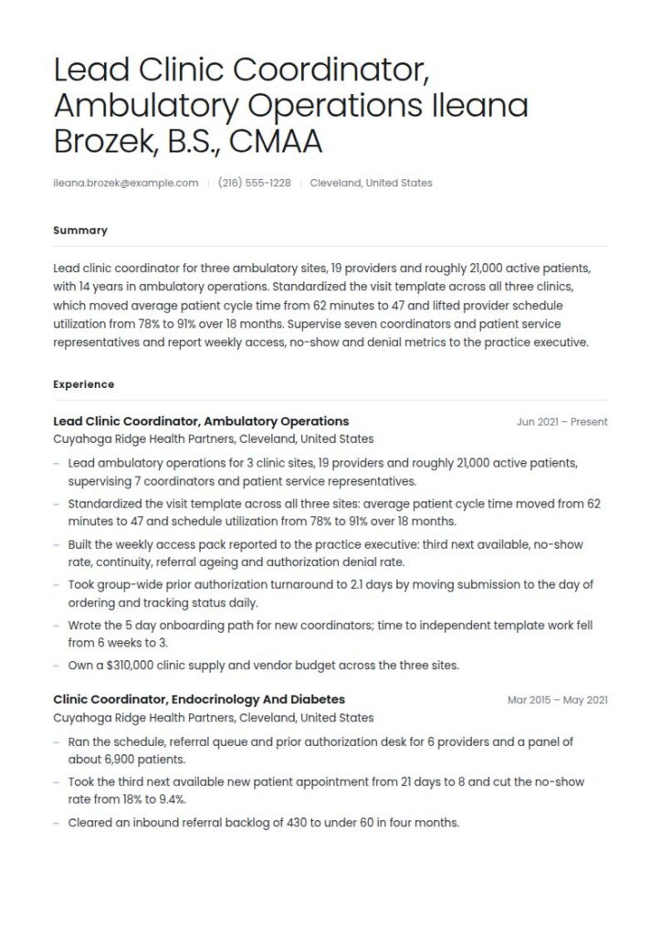 Clinic Coordinator Resume Examples & Templates