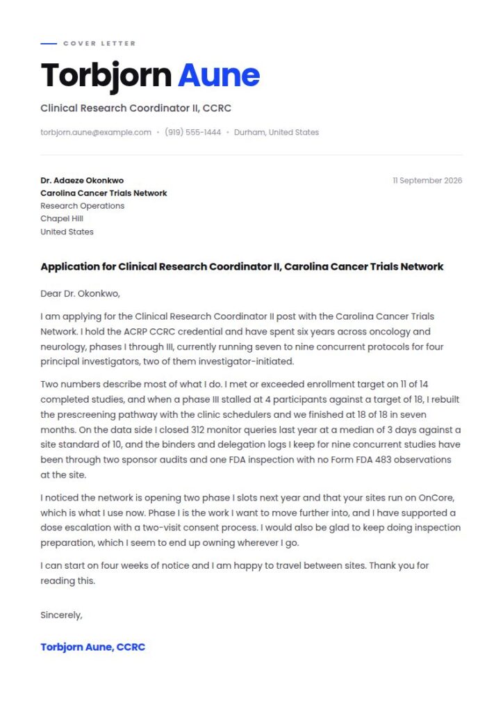 Clinical Research Coordinator Cover Letter Examples & Templates