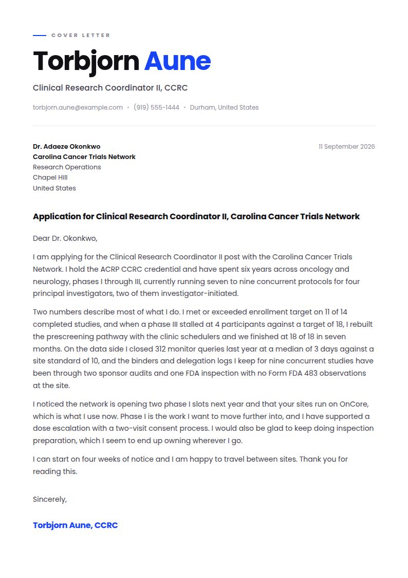 Clinical Research Coordinator Cover Letter Examples & Templates