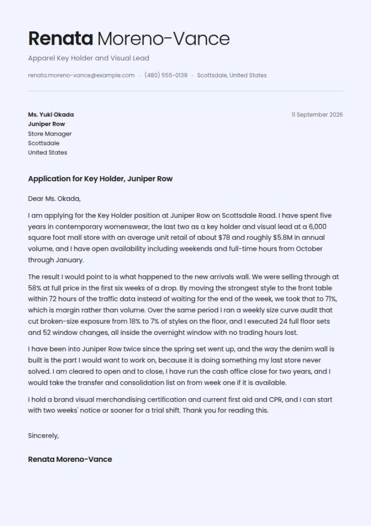 Clothing Store Cover Letter Examples & Templates