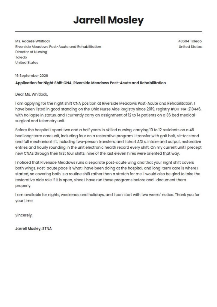 CNA Cover Letter Examples & Templates