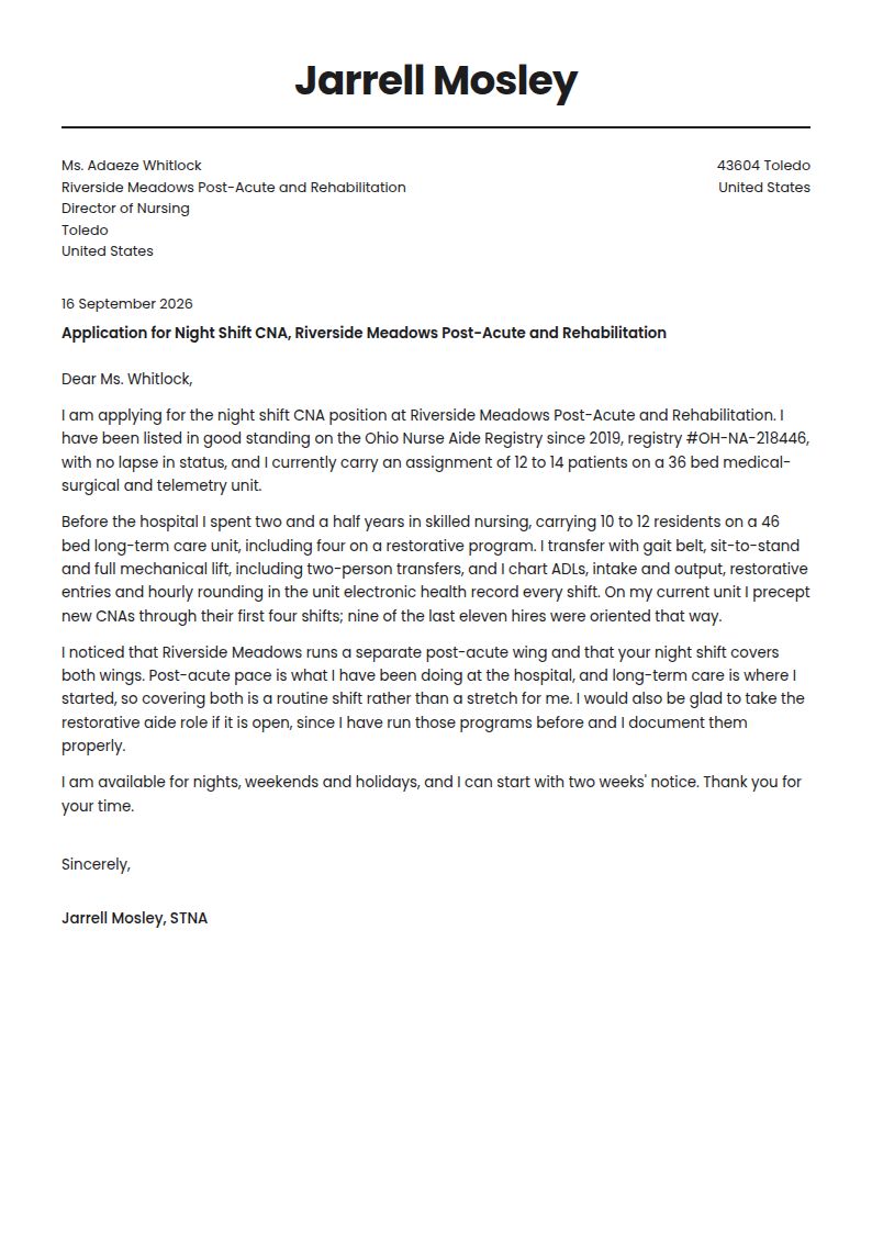 CNA Cover Letter Examples & Templates