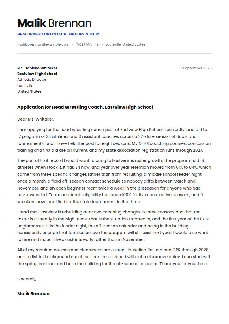 Coach Cover Letter Examples & Templates