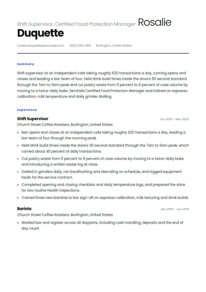 Coffee Shop Manager Resume Examples & Templates