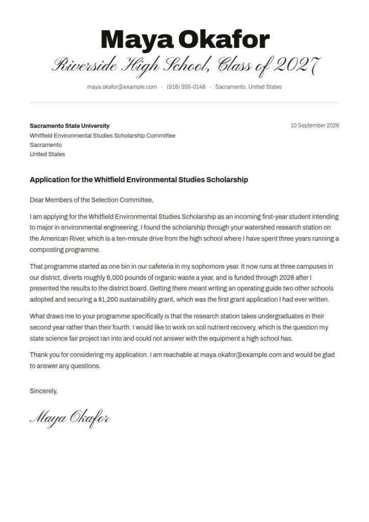 College Admissions Cover Letter Examples & Templates