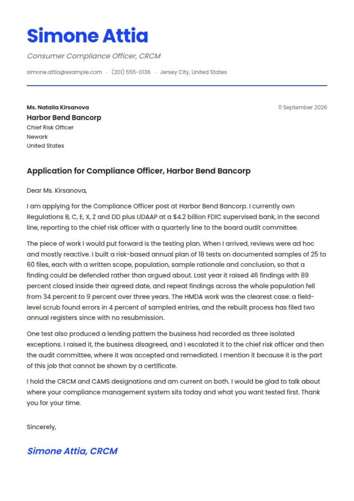 Compliance Officer Cover Letter Examples & Templates