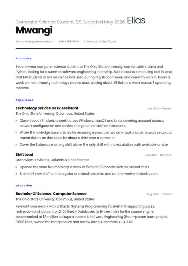 Computer Science Internship Resume Examples & Templates